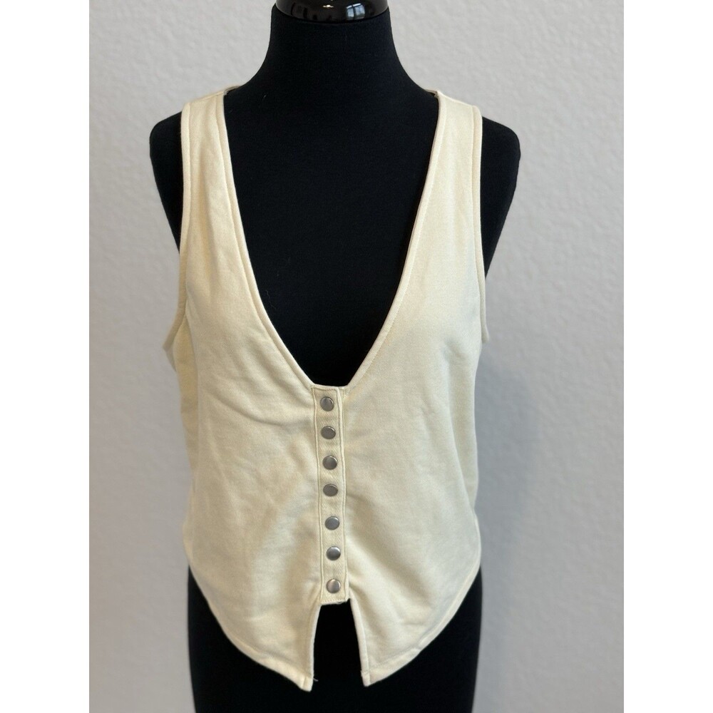 Maeve by Anthropologie Womens Cropped Knit Vest Sz L Yellow Ponte Preppy Indie